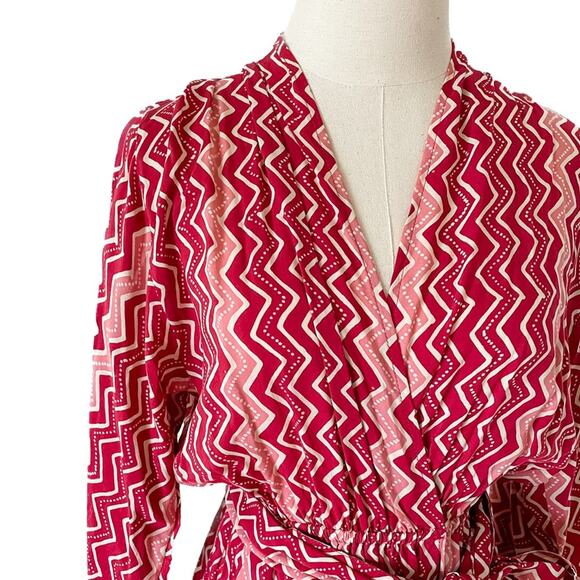 Natalie Martin Nico L/S Mini hand dyed batik wrap dress red pink size medium M - Picture 6 of 16